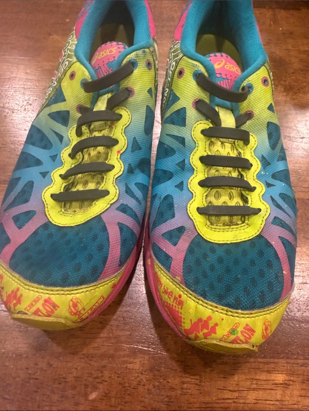Asics Women's Multicolor Running Shoes - Teal, Neon Yellow & Pink - Picture 2 of 7